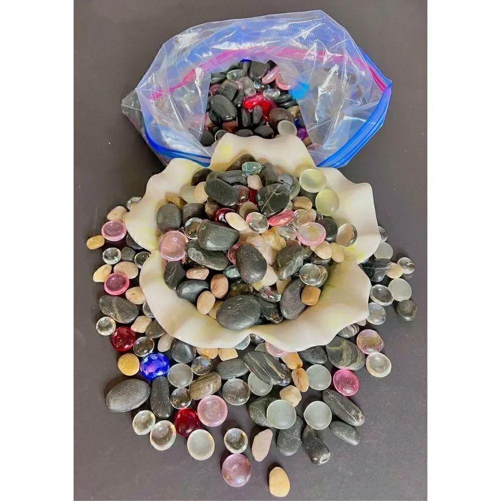Lot of 4.5 lbs Polished Stones, Rocks, Glass Beads For Crafts and Decorating